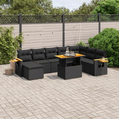 Set mobilier de grădină cu perne, 8 piese, negru, poliratan GartenMobel Dekor