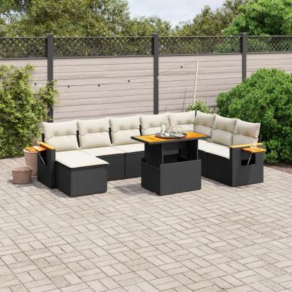 Set mobilier de grădină cu perne, 8 piese, negru, poliratan GartenMobel Dekor
