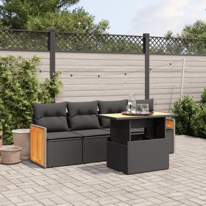 Set mobilier de grădină cu perne, 5 piese, negru, poliratan GartenMobel Dekor