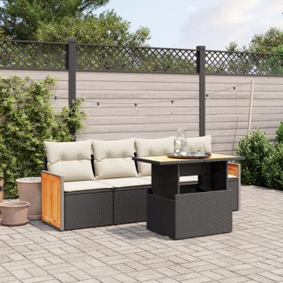 Set mobilier de grădină cu perne, 5 piese, negru, poliratan GartenMobel Dekor