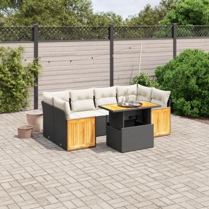 Set canapele de grădină cu perne, 7 piese, negru, poliratan GartenMobel Dekor
