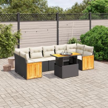 Set mobilier de grădină cu perne, 8 piese, negru, poliratan GartenMobel Dekor