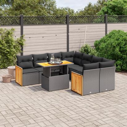 Set mobilier de grădină cu perne, 9 piese, negru, poliratan GartenMobel Dekor
