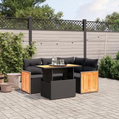 Set mobilier de grădină cu perne, 5 piese, negru, poliratan GartenMobel Dekor