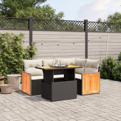 Set mobilier de grădină cu perne, 5 piese, negru, poliratan GartenMobel Dekor