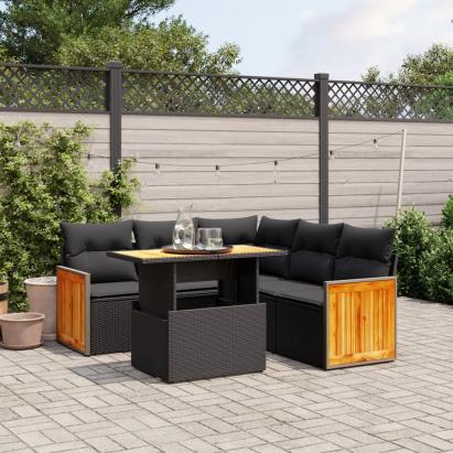 Set mobilier de grădină cu perne, 6 piese, negru, poliratan GartenMobel Dekor