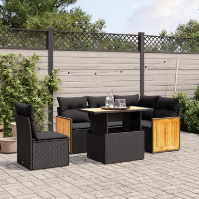 Set mobilier de grădină cu perne, 6 piese, negru, poliratan GartenMobel Dekor