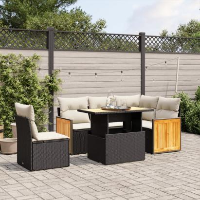 Set mobilier de grădină cu perne, 6 piese, negru, poliratan GartenMobel Dekor