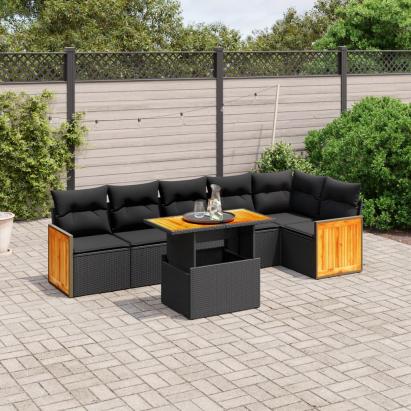 Set canapele de grădină cu perne, 7 piese, negru, poliratan GartenMobel Dekor