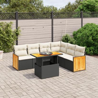 Set canapele de grădină cu perne, 7 piese, negru, poliratan GartenMobel Dekor