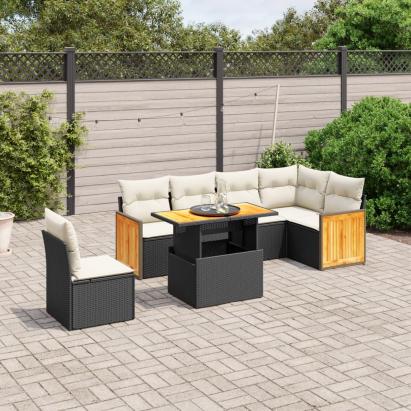 Set canapele de grădină cu perne, 7 piese, negru, poliratan GartenMobel Dekor