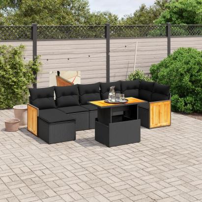 Set mobilier de grădină cu perne, 8 piese, negru, poliratan GartenMobel Dekor