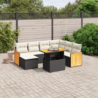 Set mobilier de grădină cu perne, 8 piese, negru, poliratan GartenMobel Dekor