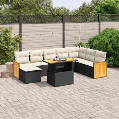 Set mobilier de grădină cu perne, 9 piese, negru, poliratan GartenMobel Dekor