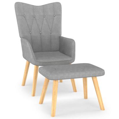 Scaun de relaxare cu taburet, gri deschis, material textil GartenMobel Dekor