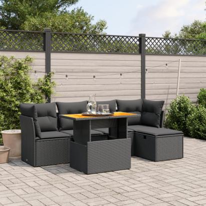 Set mobilier de grădină cu perne, 6 piese, negru, poliratan GartenMobel Dekor