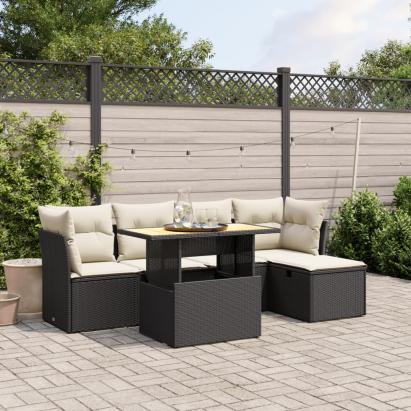 Set mobilier de grădină cu perne, 6 piese, negru, poliratan GartenMobel Dekor