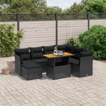 Set mobilier de grădină cu perne, 8 piese, negru, poliratan GartenMobel Dekor