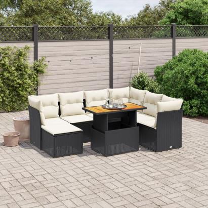 Set mobilier de grădină cu perne, 8 piese, negru, poliratan GartenMobel Dekor