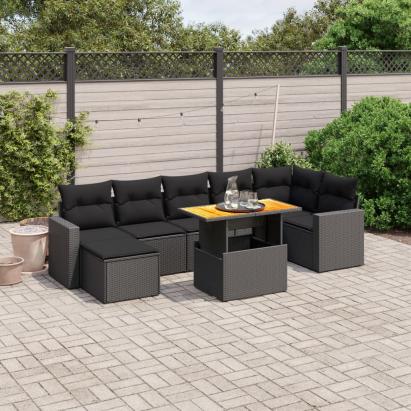 Set mobilier de grădină cu perne, 8 piese, negru, poliratan GartenMobel Dekor