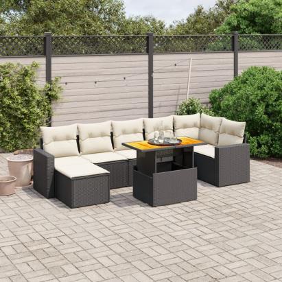 Set mobilier de grădină cu perne, 8 piese, negru, poliratan GartenMobel Dekor