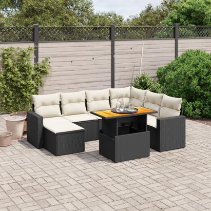 Set mobilier de grădină cu perne, 8 piese, negru, poliratan GartenMobel Dekor