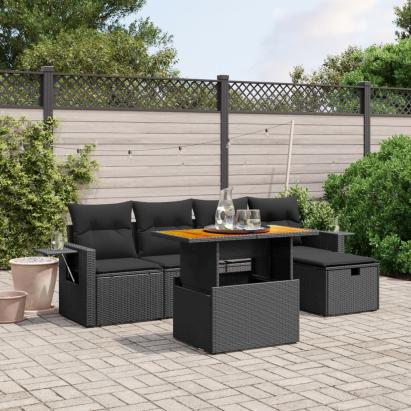 Set mobilier de grădină cu perne, 6 piese, negru, poliratan GartenMobel Dekor