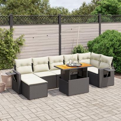 Set mobilier de grădină cu perne, 8 piese, negru, poliratan GartenMobel Dekor