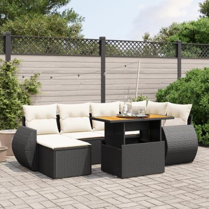 Set canapele de grădină cu perne, 7 piese, negru, poliratan GartenMobel Dekor