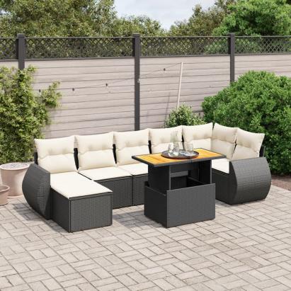 Set mobilier de grădină cu perne, 8 piese, negru, poliratan GartenMobel Dekor