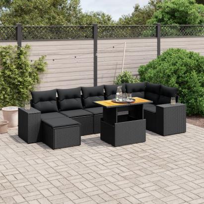 Set mobilier de grădină cu perne, 8 piese, negru, poliratan GartenMobel Dekor
