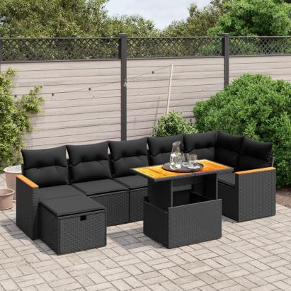 Set mobilier de grădină cu perne, 8 piese, negru, poliratan GartenMobel Dekor