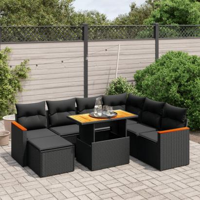 Set mobilier de grădină cu perne, 8 piese, negru, poliratan GartenMobel Dekor