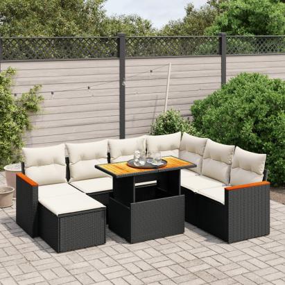 Set mobilier de grădină cu perne, 8 piese, negru, poliratan GartenMobel Dekor