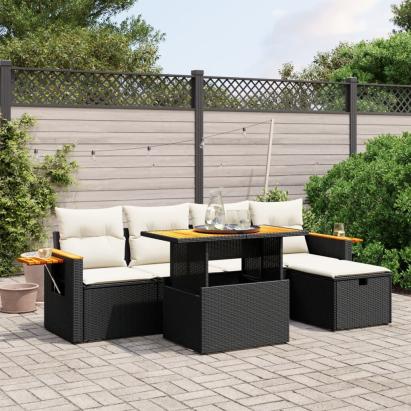 Set mobilier de grădină cu perne, 6 piese, negru, poliratan GartenMobel Dekor