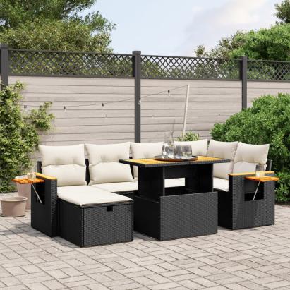Set canapele de grădină cu perne, 7 piese, negru, poliratan GartenMobel Dekor
