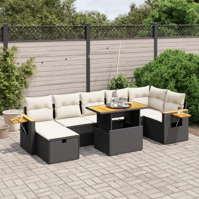 Set mobilier de grădină cu perne, 8 piese, negru, poliratan GartenMobel Dekor