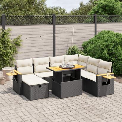 Set mobilier de grădină cu perne, 8 piese, negru, poliratan GartenMobel Dekor