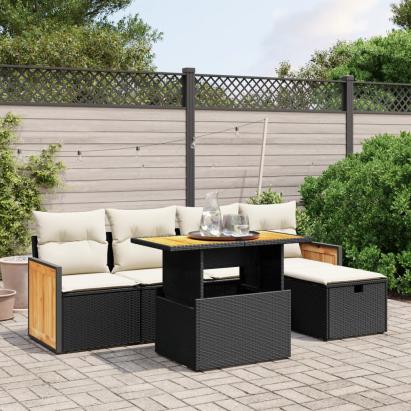 Set mobilier de grădină cu perne, 6 piese, negru, poliratan GartenMobel Dekor