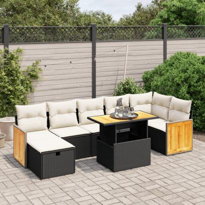 Set mobilier de grădină cu perne, 8 piese, negru, poliratan GartenMobel Dekor