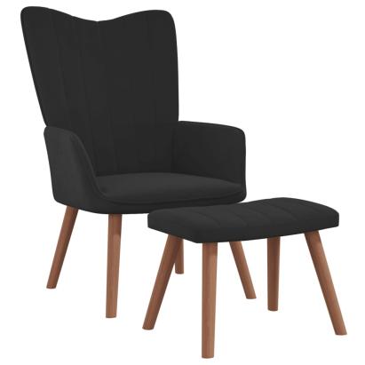 Scaun de relaxare cu taburet, negru, catifea GartenMobel Dekor