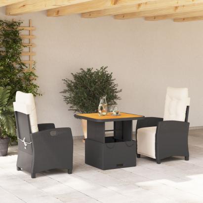Set mobilier de grădină cu perne, 3 piese, negru, poliratan GartenMobel Dekor