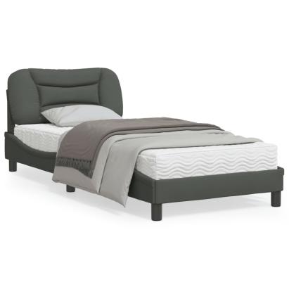 Cadru de pat cu tăblie, gri închis, 90x190 cm, textil GartenMobel Dekor