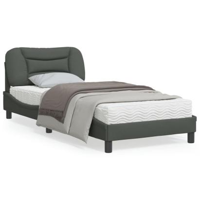 Cadru de pat cu tăblie, gri închis, 90x200 cm, textil GartenMobel Dekor