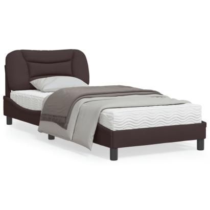 Cadru de pat cu tăblie, maro închis, 90x200 cm, textil GartenMobel Dekor