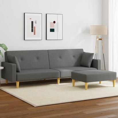 Canapea extensibilă cu taburet, 2 locuri, gri închis, textil GartenMobel Dekor