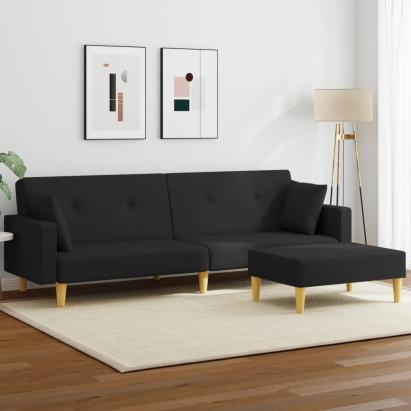 Canapea extensibilă cu taburet, 2 locuri, negru, textil GartenMobel Dekor