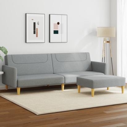 Canapea extensibilă cu taburet, 2 locuri, gri deschis, textil GartenMobel Dekor