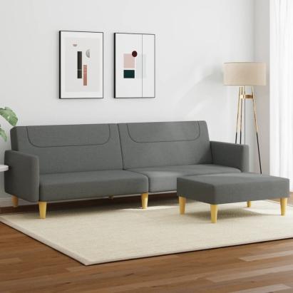 Canapea extensibilă cu taburet, 2 locuri, gri închis, textil GartenMobel Dekor