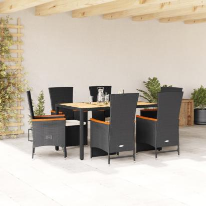 Set mobilier de grădină cu perne, 7 piese, negru, poliratan GartenMobel Dekor